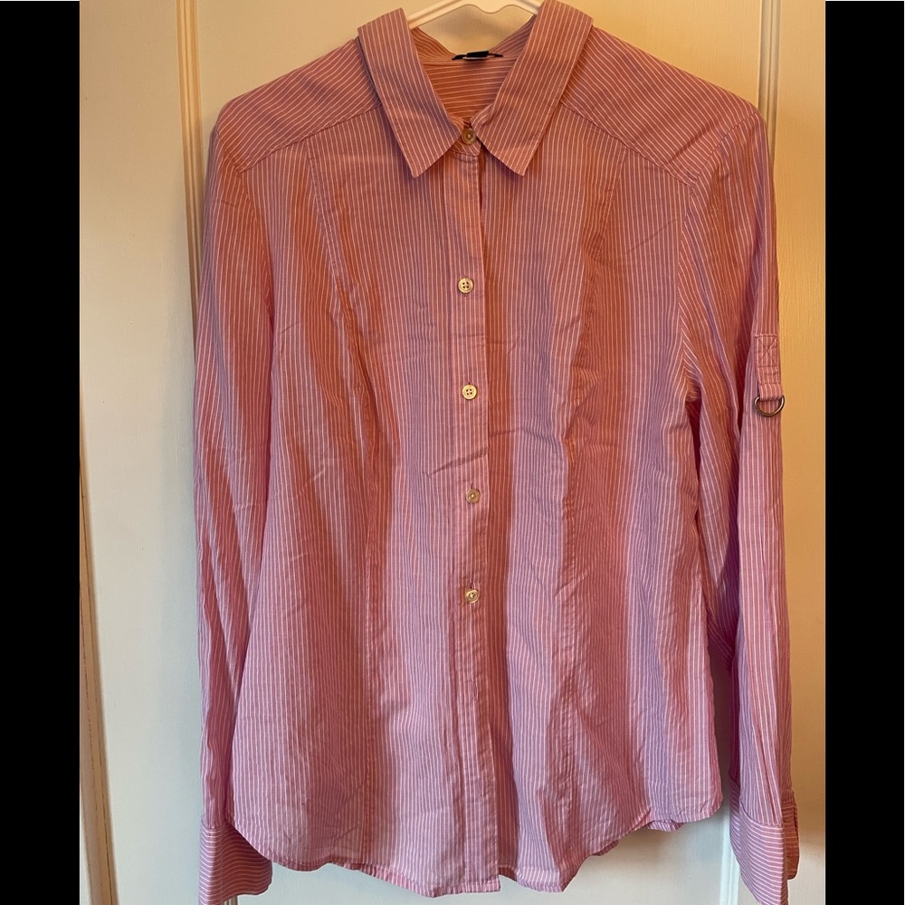 Ann Taylor pink pinstripe dress shirt. Size large